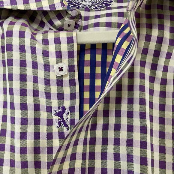 Bugatchi Shaped Fit Button Up Shirt Measures Men’s Medium Purple Multi Check - Picture 4 of 7